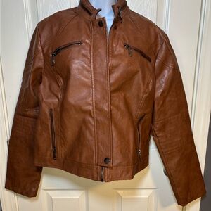 Brown faux leather jacket with zipper detail by Maralyn & Me-size xl